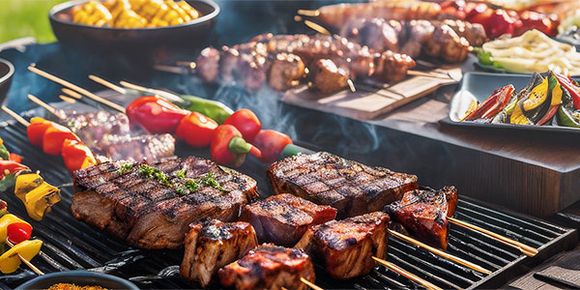 Grillgut auf einem Grill mit starker Rauchentwicklung